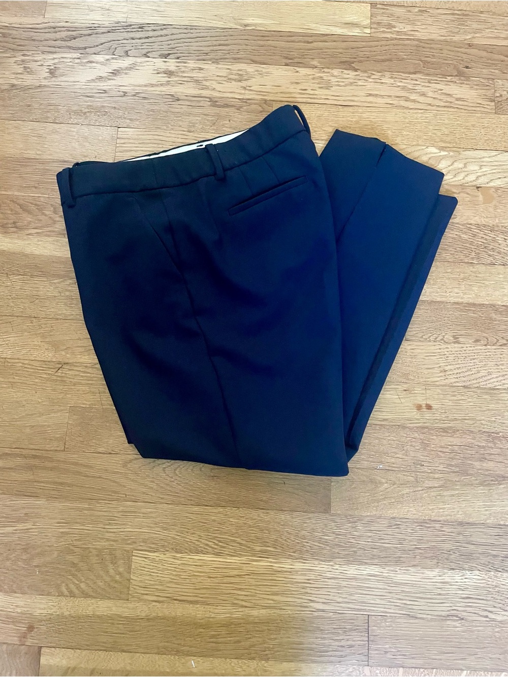 Talbots Navy Hampshire Ankle Pant size 12P Viscose-Poly Blend Detailed Hem EUC